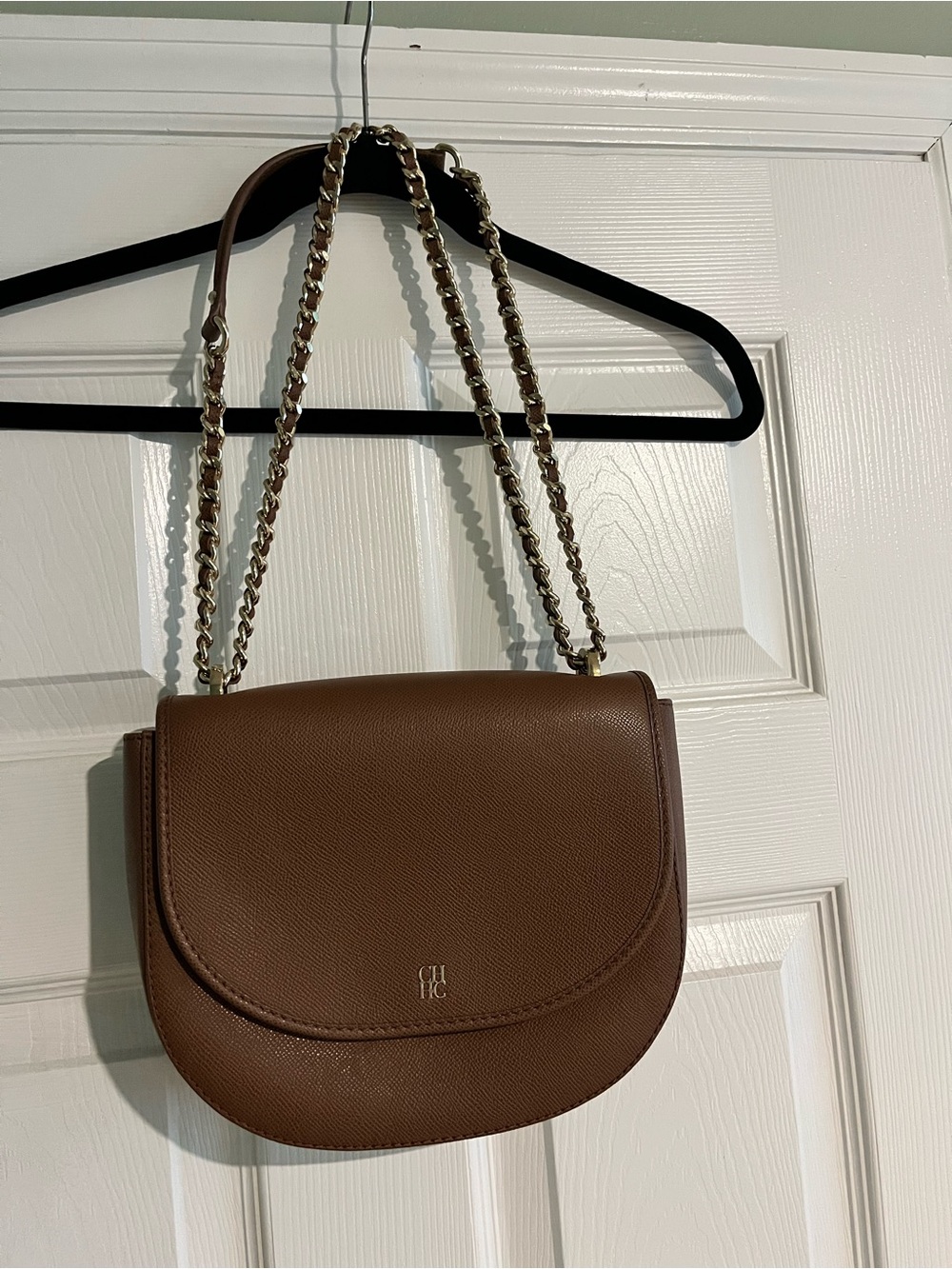 Carolina Herrera Brown Leather Chain-Shoulder Saddle Bag